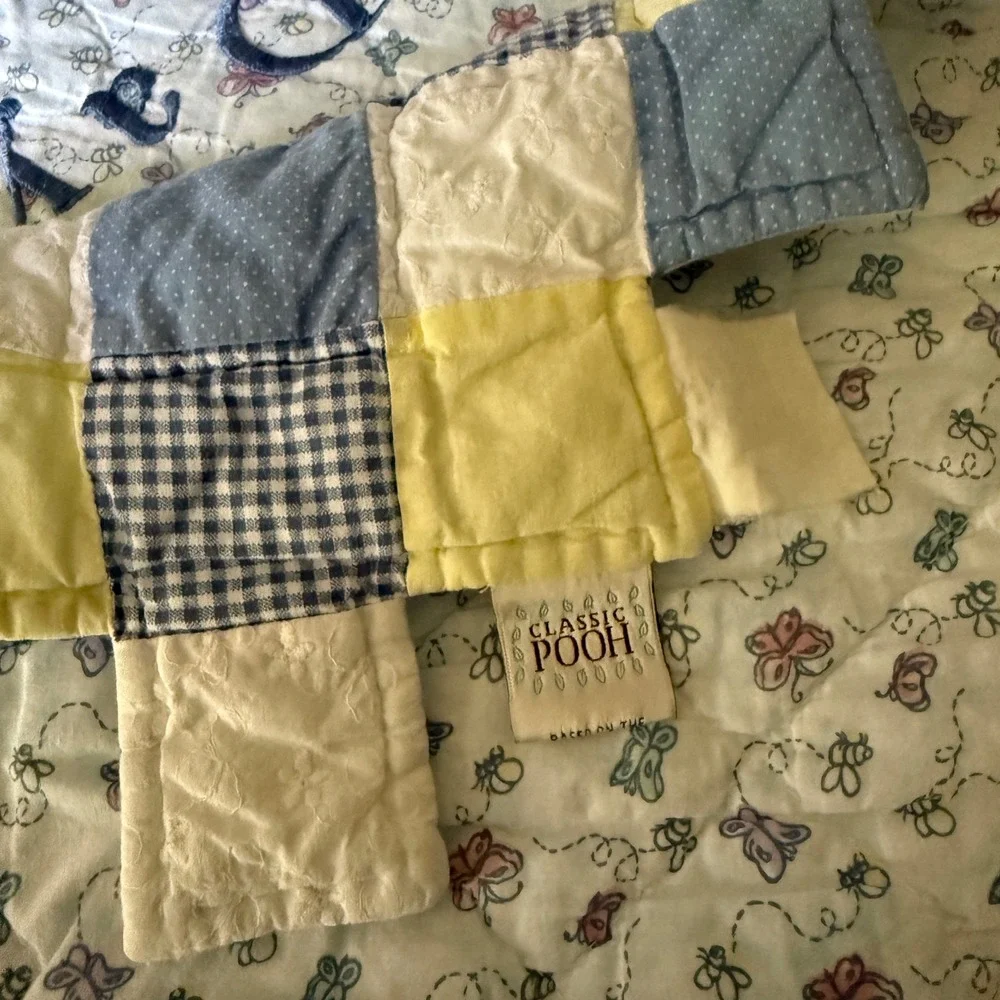 Vintage Classic Winnie the Pooh Twin Quilt Blanket Embroidered Butterfly